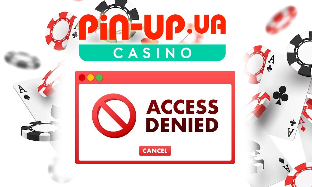 Нема доступу до казино Pin-Up Лого казино Pin Up з вікном, на якому написано 'доступ заборонено'